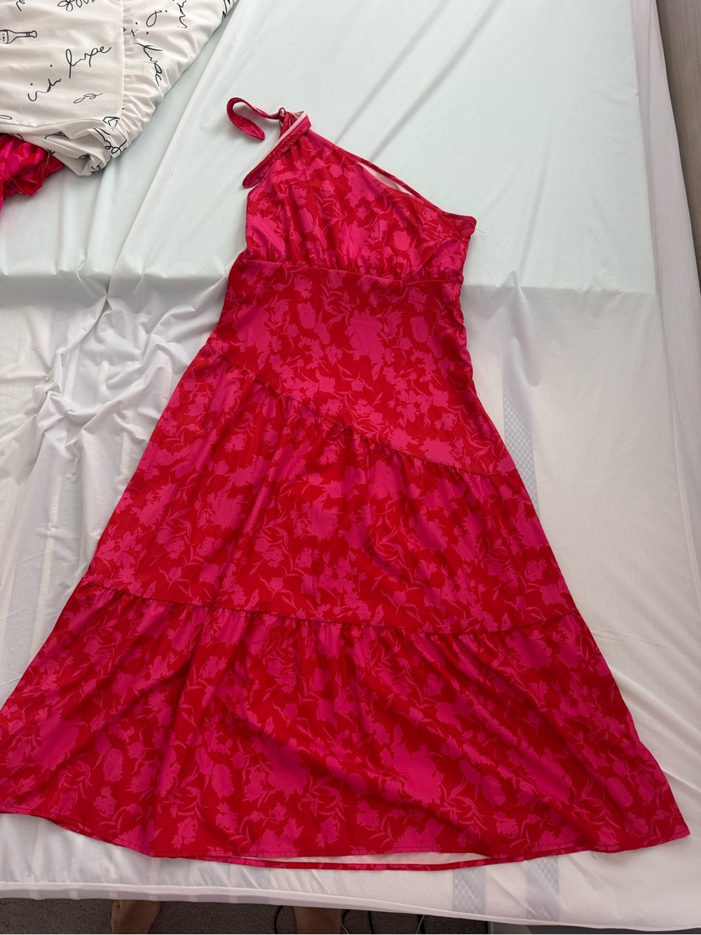 Women’s Asymmetrical One-Shoulder Pink Floral Dress